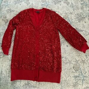 INC International Concepts Red Sequin Cardigan